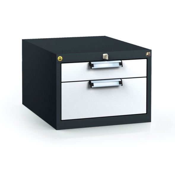 Antystatyczny pojemnik zaczepowy ESD do stołów roboczych 351 x 480 x 600 mm, 2 szuflady