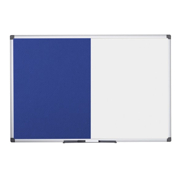 Beschriftungs-Magnettafel und Textil-Pinnwand, weiß/blau, 1200 x 900 mm