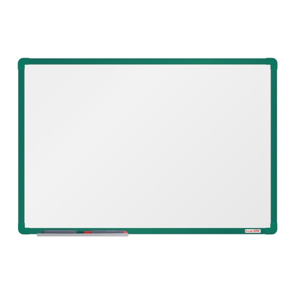 Biała magnetyczna tablica do pisania boardOK 600 x 900 mm, zielona rama