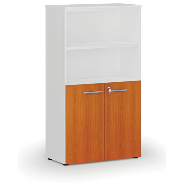 Büro-Kombischrank PRIMO WHITE, Tür auf 2 Etagen, 1434 x 800 x 420 mm, weiß/Kirsche