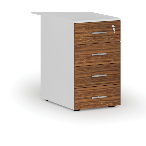 Büro-Schubladencontainer PRIMO WHITE, 4 Schubladen, weiß/Nussbaum
