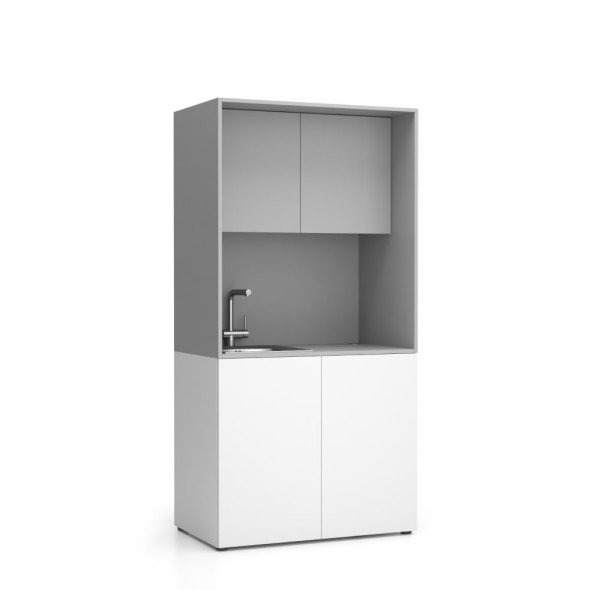 Büroküche NIKA mit Waschbecken und Wasserhahn 1000 x 600 x 2000 mm, grau, links