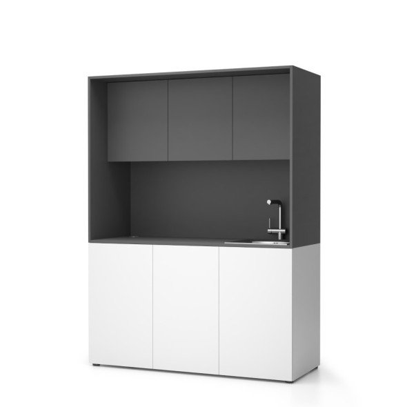 Büroküche NIKA mit Waschbecken und Wasserhahn 1481 x 600 x 2000 mm, Graphit, rechts