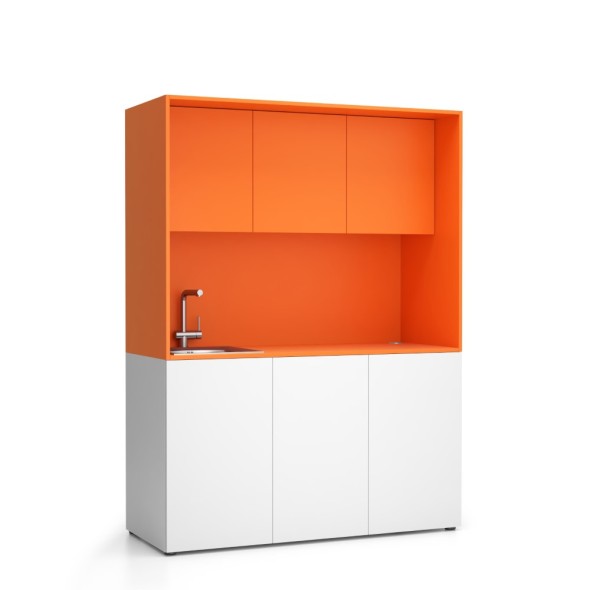 Büroküche NIKA mit Waschbecken und Wasserhahn 1481 x 600 x 2000 mm, Orange, links