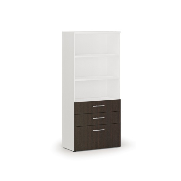 Büroschrank mit kombinierten Schubladen PRIMO WHITE, 1781 x 800 x 420 mm, weiß/Wenge