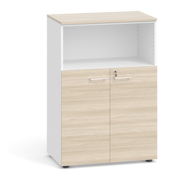 Büroschrank kombiniert PRIMO, 1087 x 800 x 420 mm, weiß/Eiche natur