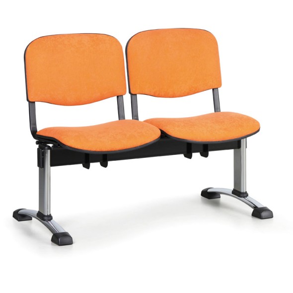 Čalouněná lavice do čekáren VIVA, 2-sedák, oranžová, chromované nohy