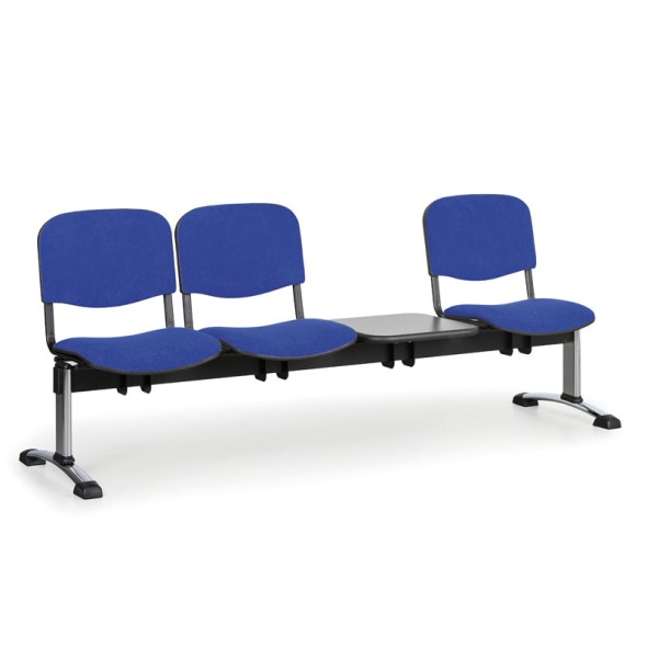 Čalouněná lavice do čekáren VIVA, 3-sedák, se stolkem, modrá, chromované nohy