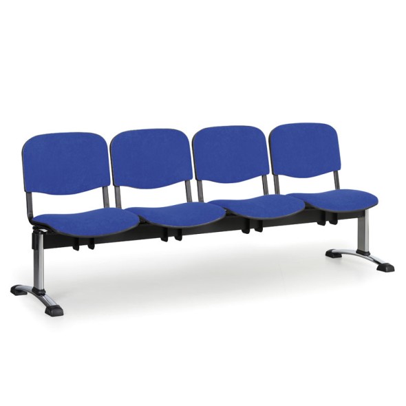 Čalouněná lavice do čekáren VIVA, 4-sedák, modrá, chromované nohy