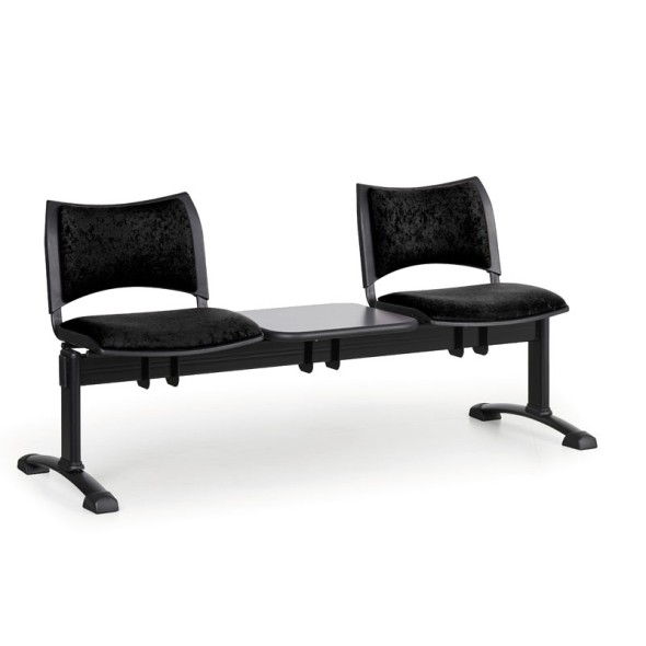 Čalúnená lavica do čakární SMART, 2-sedadlo, so stolíkom, čierna, čierne nohy