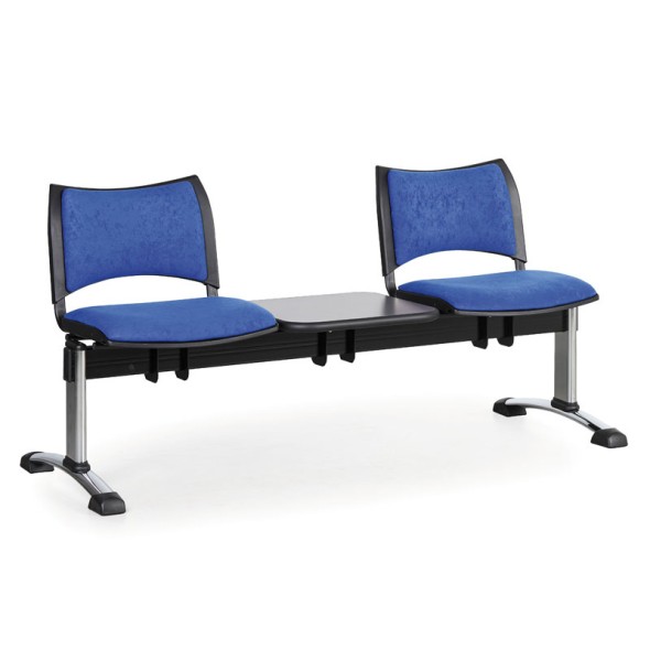 Čalúnená lavica do čakární SMART, 2-sedadlo, so stolíkom, modrá, chrómované nohy