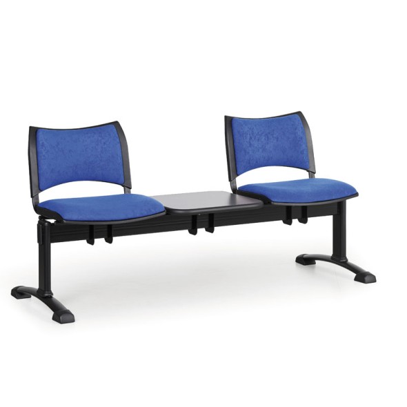 Čalúnená lavica do čakární SMART, 2-sedadlo, so stolíkom, modrá, čierne nohy