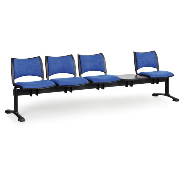Čalúnená lavica do čakární SMART, 4-sedadlo, so stolíkom, modrá, čierne nohy