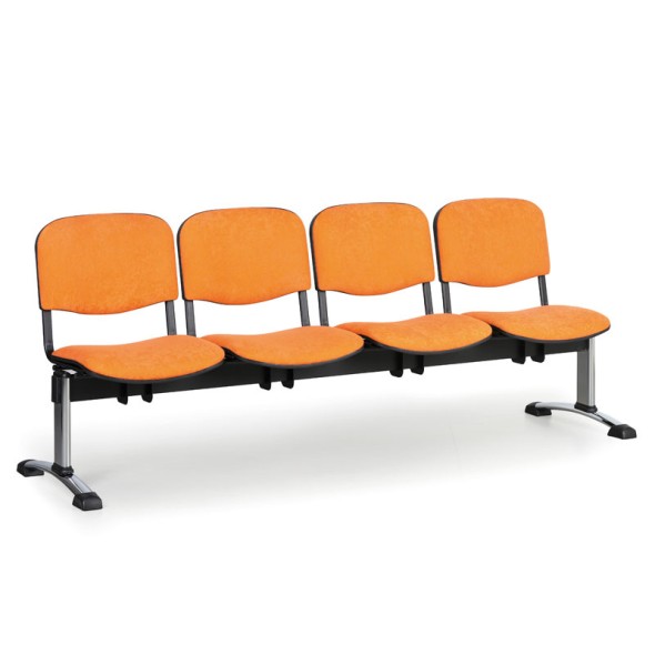 Čalúnená lavica do čakární VIVA, 4-sedadlo, oranžová, chrómované nohy