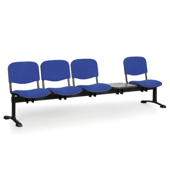 Čalúnená lavica do čakární VIVA, 4-sedadlo, so stolíkom, modrá, čierne nohy
