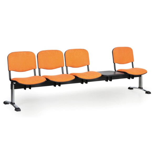 Čalúnená lavica do čakární VIVA, 4-sedadlo, so stolíkom, oranžová, chrómované nohy