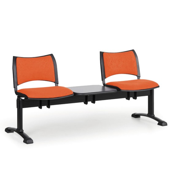 Čalúnené lavice do čakární SMART, 2-sedadlo, so stolíkom, čierne nohy
