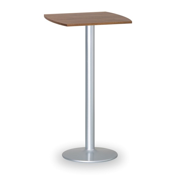 Cocktailtisch, Partytisch OLYMPO II, 66x66 cm, graues Fußgestell, Platte Nussbaum