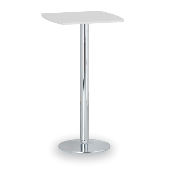 Cocktailtisch, Partytisch OLYMPO II, 66x66 cm, verchromtes Fußgestell, Platte weiß