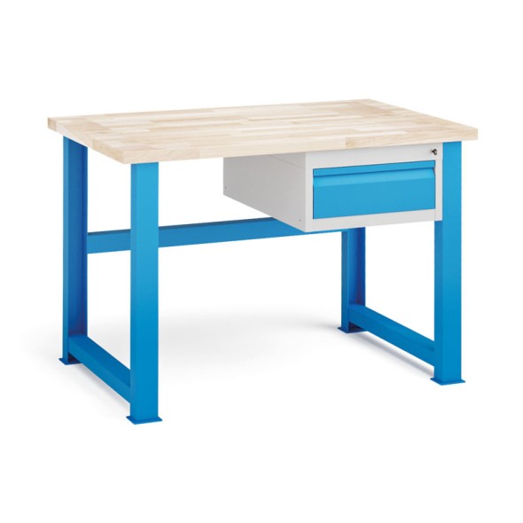Dielenský stôl KOVONA, zásuvka na náradie, buková škárovka, pevné nohy, 1200 mm
