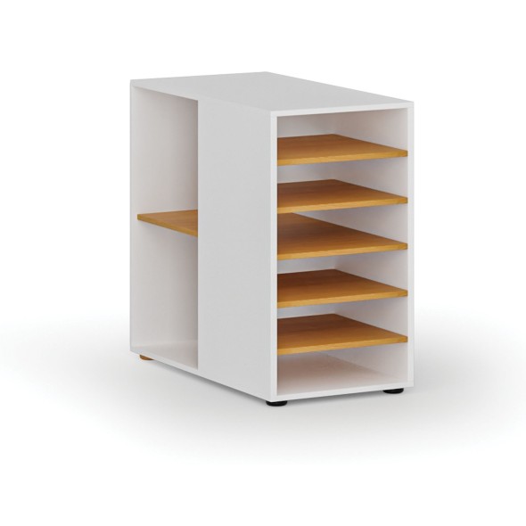 Dostawna szafka półkowa do biurka PRIMO WHITE, lewa, biała/buk