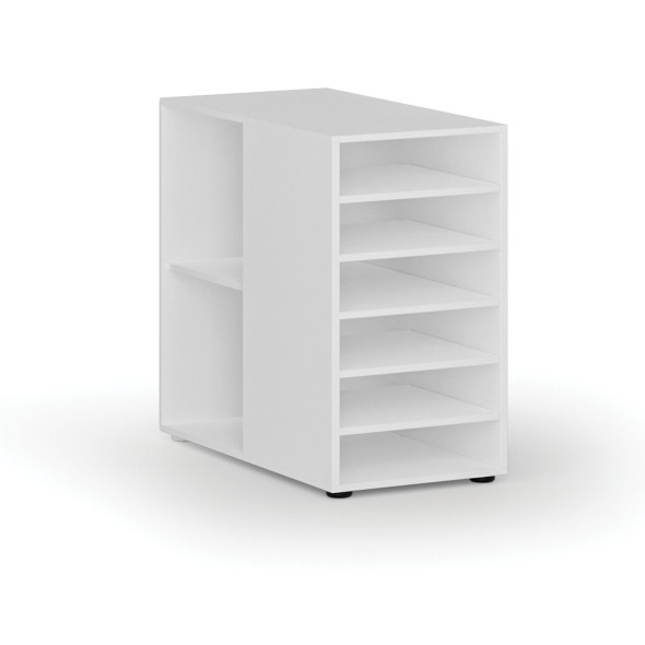 Dostawna szafka półkowa do biurka PRIMO WHITE, lewa, biała