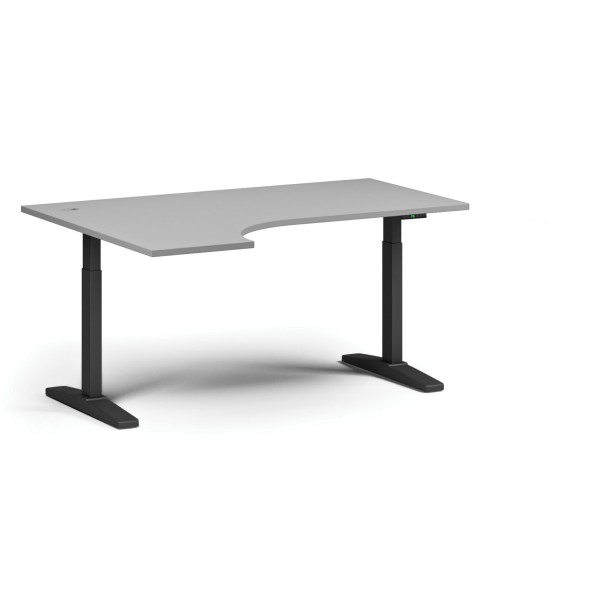 Höhenverstellbarer Schreibtisch, elektrisch, 675-1325 mm, Ecke links, Tischplatte 1600x1200 mm, schwarzes Untergestell, grau