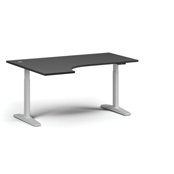 Höhenverstellbarer Schreibtisch, elektrisch, 675-1325 mm, Ecke links, Tischplatte 1600x1200 mm, weißes Untergestell, graphit
