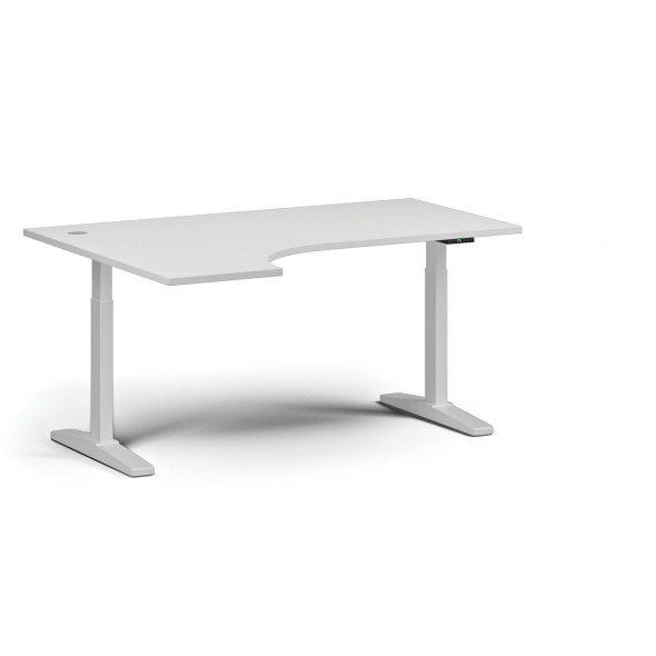Höhenverstellbarer Schreibtisch, elektrisch, 675-1325 mm, Ecke links, Tischplatte 1600x1200 mm, weißes Untergestell, weiß