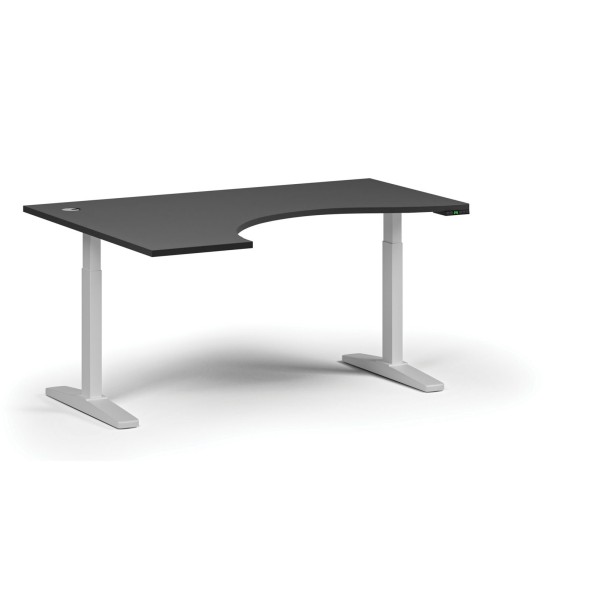 Höhenverstellbarer Schreibtisch, elektrisch, 675-1325 mm, ergonomisch links, Tischplatte 1600x1200 mm, weißes Untergestell, graphit