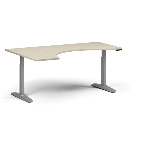 Höhenverstellbarer Schreibtisch, elektrisch, 675-1325 mm, ergonomisch links, Tischplatte 1880x1200 mm, graues Untergestell, Birke