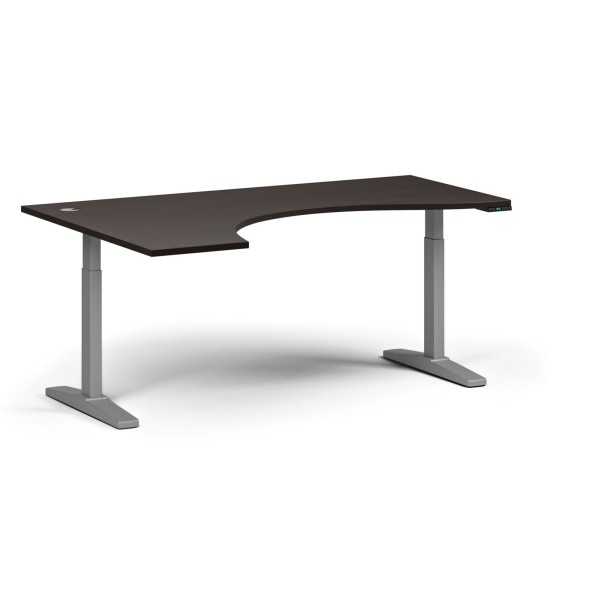 Höhenverstellbarer Schreibtisch, elektrisch, 675-1325 mm, ergonomisch links, Tischplatte 1880x1200 mm, graues Untergestell, Wenge