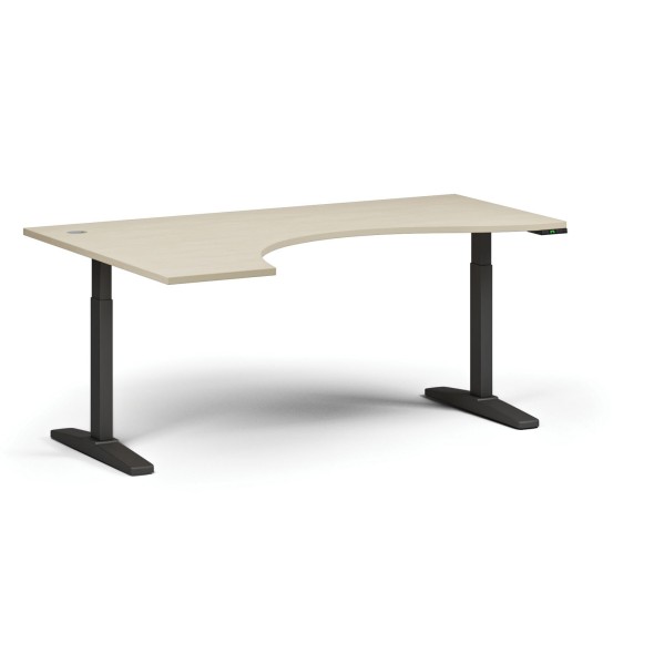 Höhenverstellbarer Schreibtisch, elektrisch, 675-1325 mm, ergonomisch links, Tischplatte 1880x1200 mm, schwarzes Untergestell, Birke