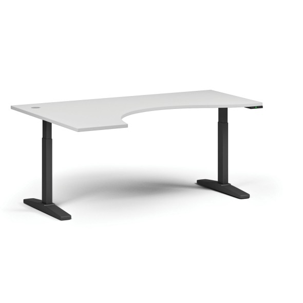 Höhenverstellbarer Schreibtisch, elektrisch, 675-1325 mm, ergonomisch links, Tischplatte 1880x1200 mm, schwarzes Untergestell, weiß