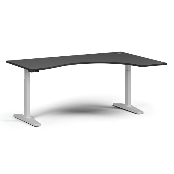 Höhenverstellbarer Schreibtisch, elektrisch, 675-1325 mm, ergonomisch rechts, Tischplatte 1800x1200 mm, weißes Untergestell, graphit