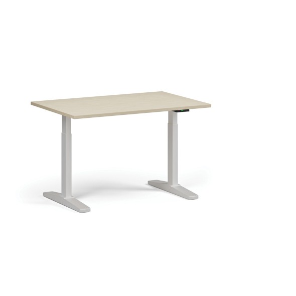 Höhenverstellbarer Schreibtisch, elektrisch, 675-1325 mm, Tischplatte 1200x800 mm, weißes Untergestell, Birke