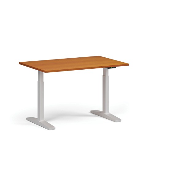 Höhenverstellbarer Schreibtisch, elektrisch, 675-1325 mm, Tischplatte 1200x800 mm, weißes Untergestell, Kirsche
