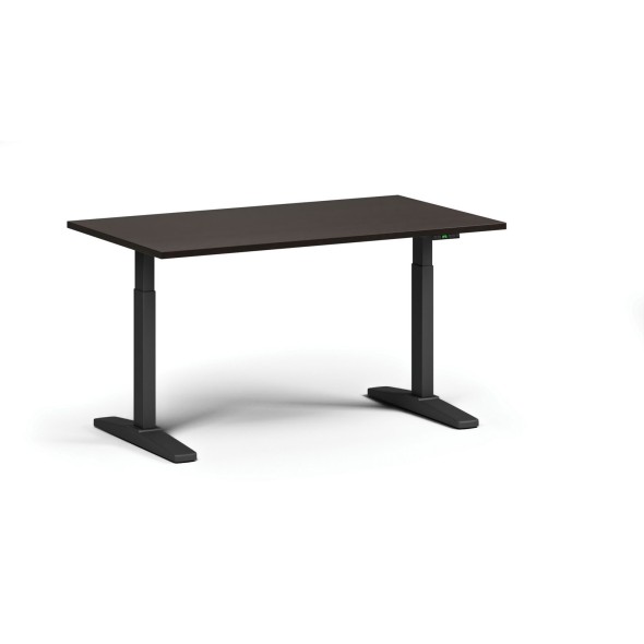 Höhenverstellbarer Schreibtisch, elektrisch, 675-1325 mm, Tischplatte 1400x800 mm, schwarzes Untergestell, Wenge