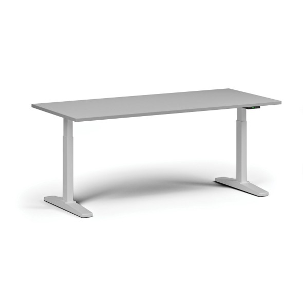 Höhenverstellbarer Schreibtisch, elektrisch, 675-1325 mm, Tischplatte 1480x800 mm, weißes Untergestell, grau