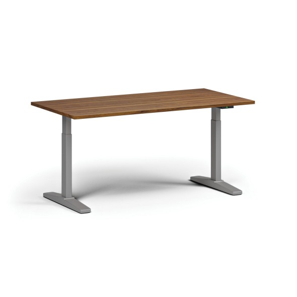 Höhenverstellbarer Schreibtisch, elektrisch, 675-1325 mm, Tischplatte 1600x800 mm, graues Untergestell, Nussbaum