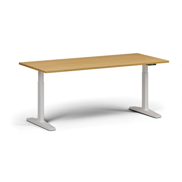 Höhenverstellbarer Schreibtisch, elektrisch, 675-1325 mm, Tischplatte 1800x800 mm, weißes Untergestell, Buche