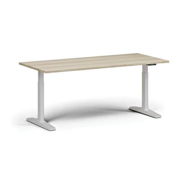 Höhenverstellbarer Schreibtisch, elektrisch, 675-1325 mm, Tischplatte 1800x800 mm, weißes Untergestell, Eiche natur