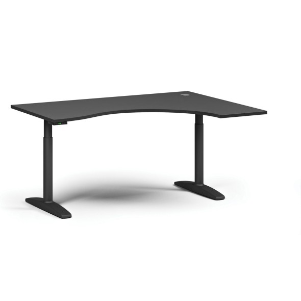 Höhenverstellbarer Schreibtisch OBOL, elektrisch, 675-1325 mm, ergonomisch rechts, Tischplatte 1600x1200 mm, schwarzes abgerundetes Untergestell, graphit