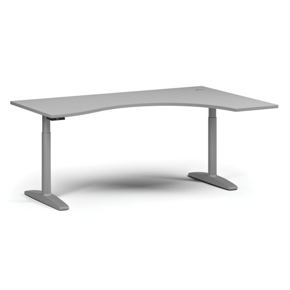 Höhenverstellbarer Schreibtisch OBOL, elektrisch, 675-1325 mm, ergonomisch rechts, Tischplatte 1880x1200 mm, graues abgerundetes Untergestell, grau