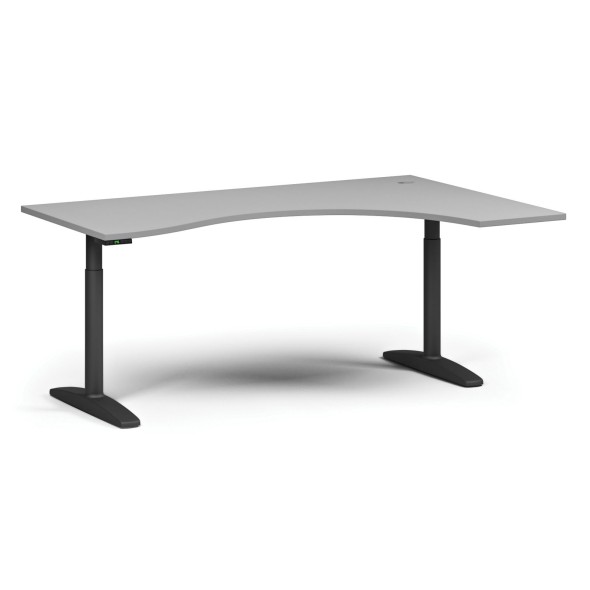 Höhenverstellbarer Schreibtisch OBOL, elektrisch, 675-1325 mm, ergonomisch rechts, Tischplatte 1880x1200 mm, schwarzes abgerundetes Untergestell, grau