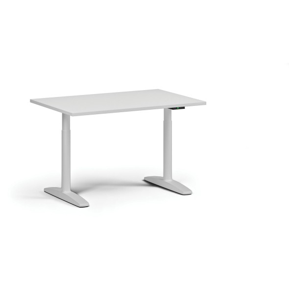 Höhenverstellbarer Schreibtisch OBOL, elektrisch, 675-1325 mm, Tischplatte 1200x800 mm, weißes abgerundetes Untergestell, weiß