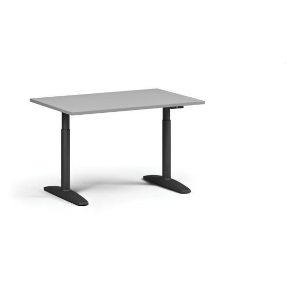 Höhenverstellbarer Schreibtisch OBOL, elektrisch, 675-1325 mm, Tischplatte 1280x800 mm, schwarzes abgerundetes Untergestell, grau