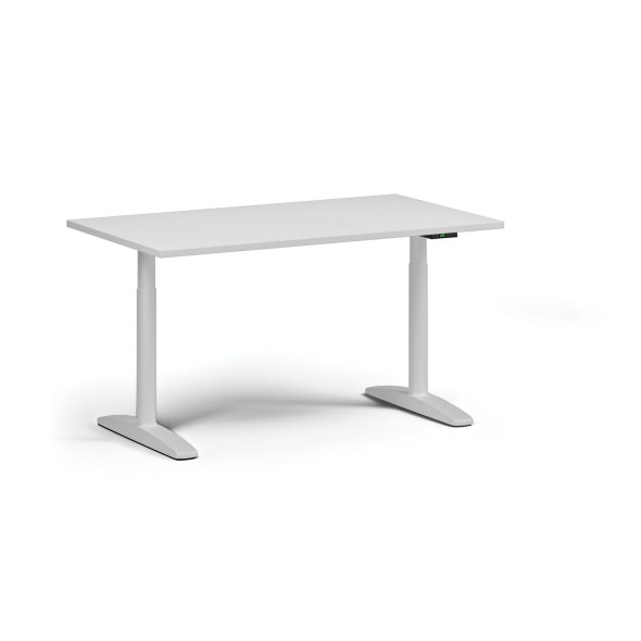 Höhenverstellbarer Schreibtisch OBOL, elektrisch, 675-1325 mm, Tischplatte 1400x800 mm, weißes abgerundetes Untergestell, weiß