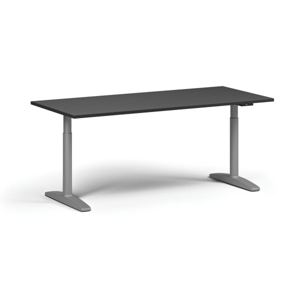 Höhenverstellbarer Schreibtisch OBOL, elektrisch, 675-1325 mm, Tischplatte 1480x800 mm, graues abgerundetes Untergestell, graphit