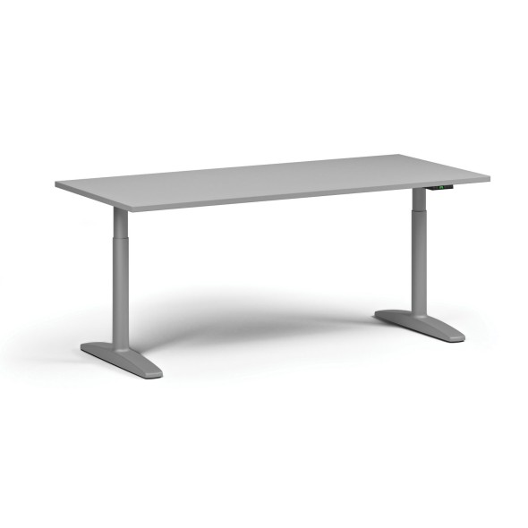 Höhenverstellbarer Schreibtisch OBOL, elektrisch, 675-1325 mm, Tischplatte 1480x800 mm, graues abgerundetes Untergestell, grau